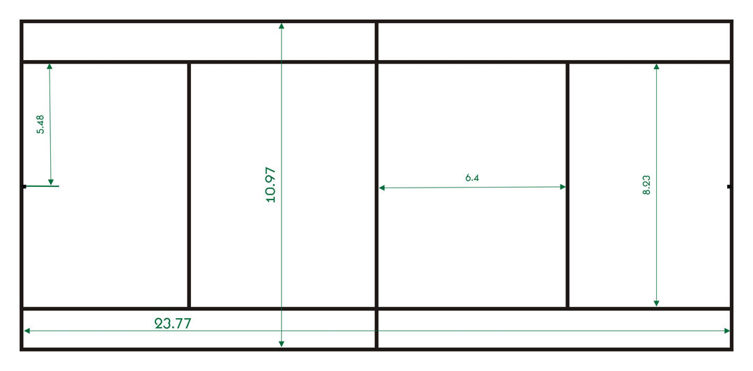 Схема теннисного корта с размерами
